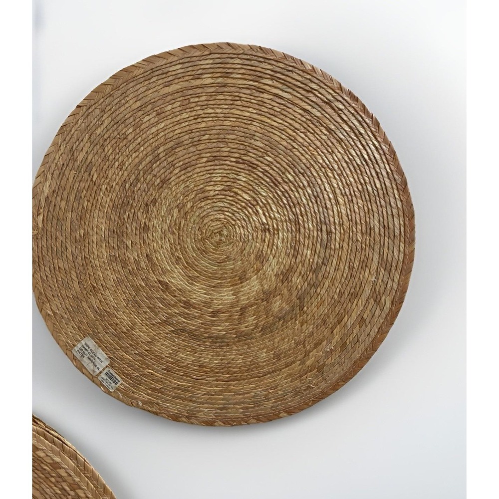 Crate & Barrel VTG Fiesta Palm Natural Woven Jute Placemats Set 4 - 16" Round - Picture 2 of 11